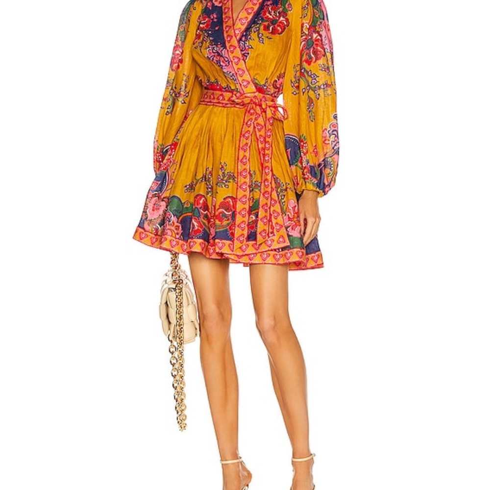 Zimmermann Floral Wrap Dress in Yellow and Pink